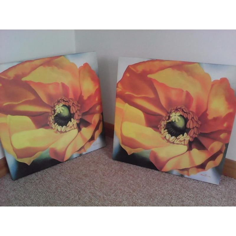 2 canvas prints, ikea, orange flower detail