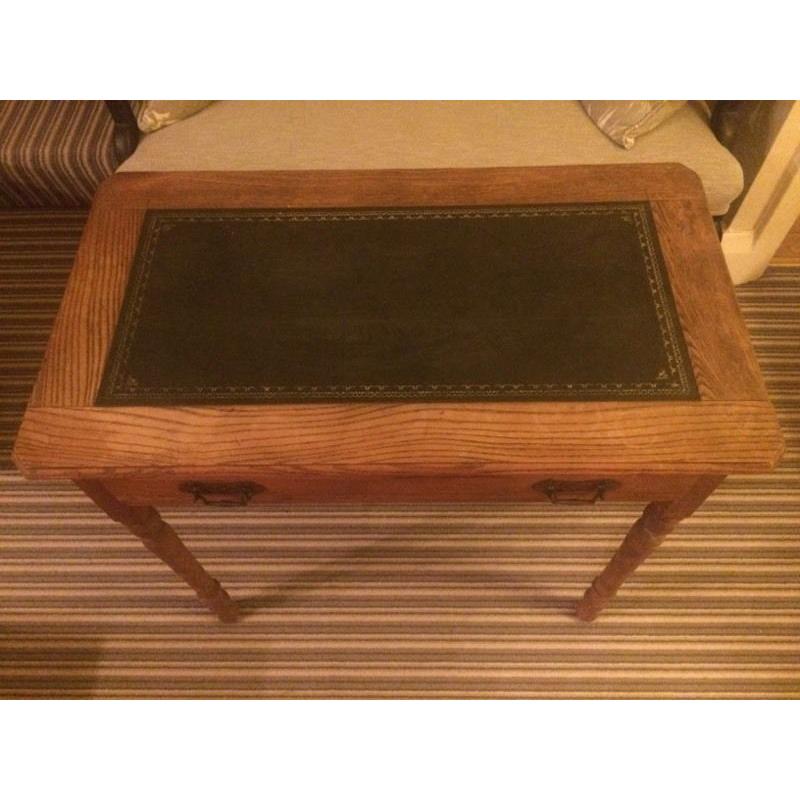 Oak table with green leather top