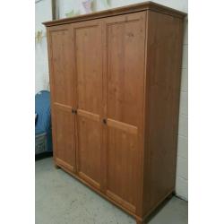 Solid pine large 3 door wardrobe with shelving