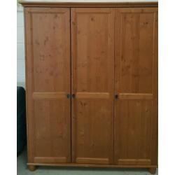 Solid pine large 3 door wardrobe with shelving