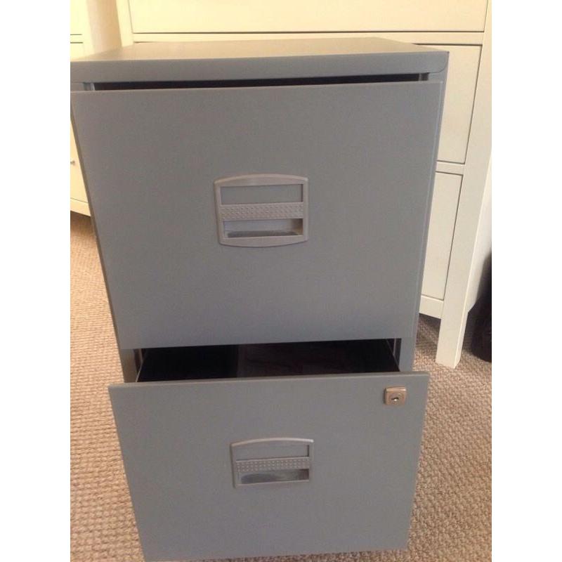 as new 2 large size drawer grey filling cabinet with key