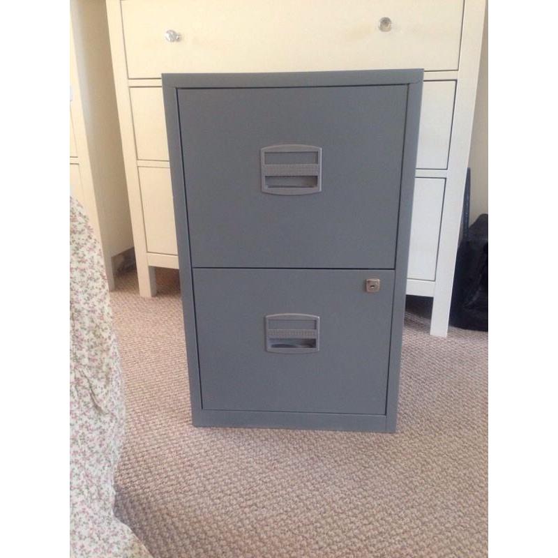 as new 2 large size drawer grey filling cabinet with key