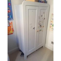 Painted Mamas and papas wardrobe and chest of drawers