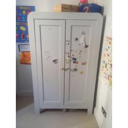 Painted Mamas and papas wardrobe and chest of drawers