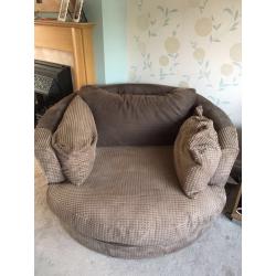 Brown suede 2 seater sofa and love chair