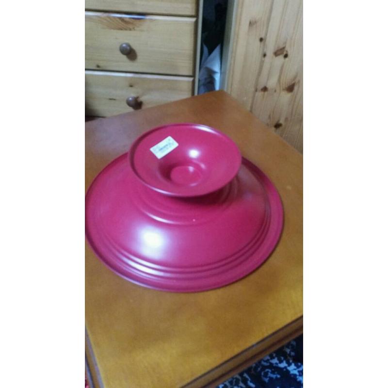 Red metal bowl