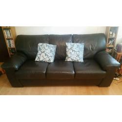 DFS Brown leather 3 seater sofa