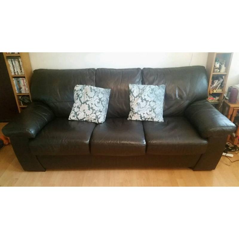 DFS Brown leather 3 seater sofa