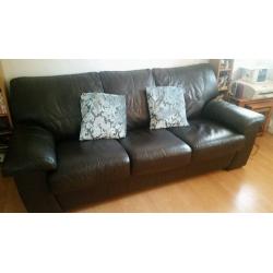 DFS Brown leather 3 seater sofa