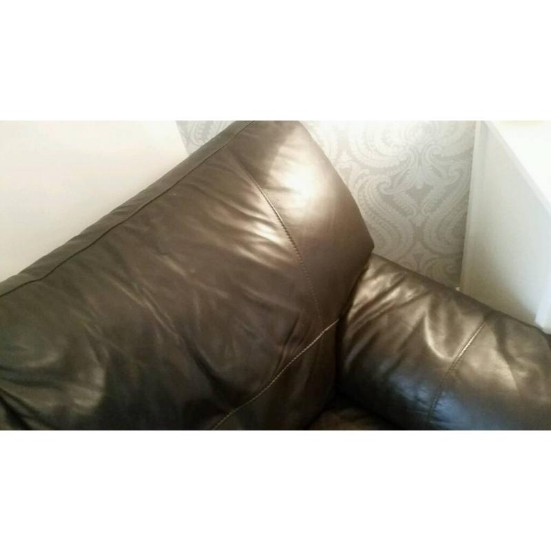 DFS Brown leather 3 seater sofa