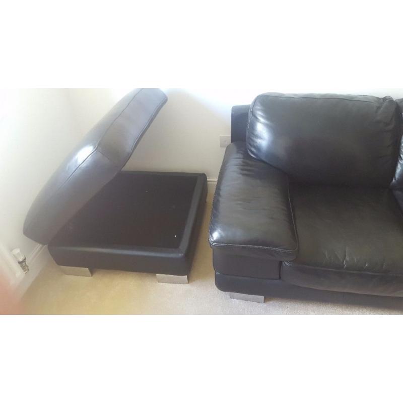 Leather 2 seater + storage foot stool