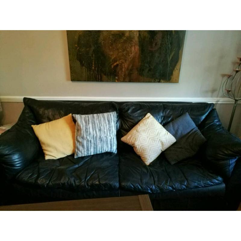 Black leather sofa (large)