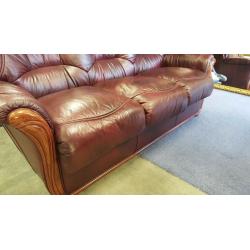 Brown Leather Wood-framed Three-seater Sofa in Excellent Condition