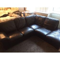 Brown leather corner sofa