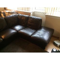 Brown leather corner sofa