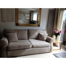 Stylish 3 seater fabric sofa with coordinating 2 seater leather sofa excellent immaculate condition.