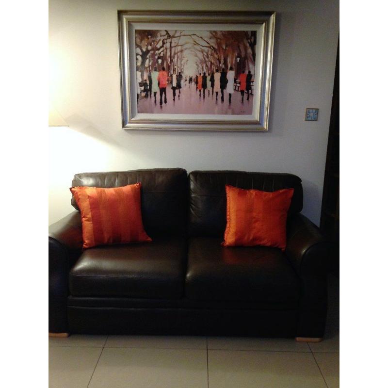 Stylish 3 seater fabric sofa with coordinating 2 seater leather sofa excellent immaculate condition.