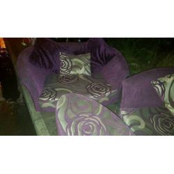 Purple sofas plus footstool