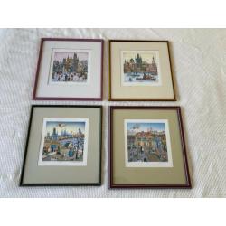 Stunning set of 4 framed limited edition prints of Prague four seasons